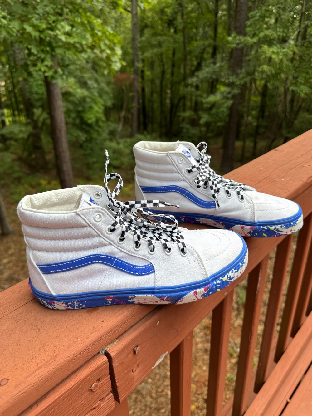 Vans Sk8-Hi Paint Splatter White Blue High Top Sneakers 5.5Y 37